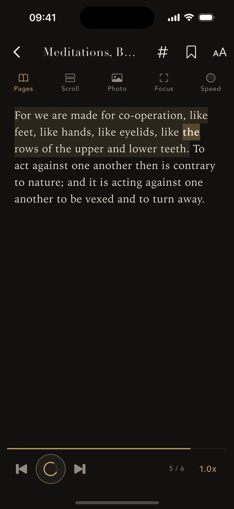 The reader with the sentence being read highlighted