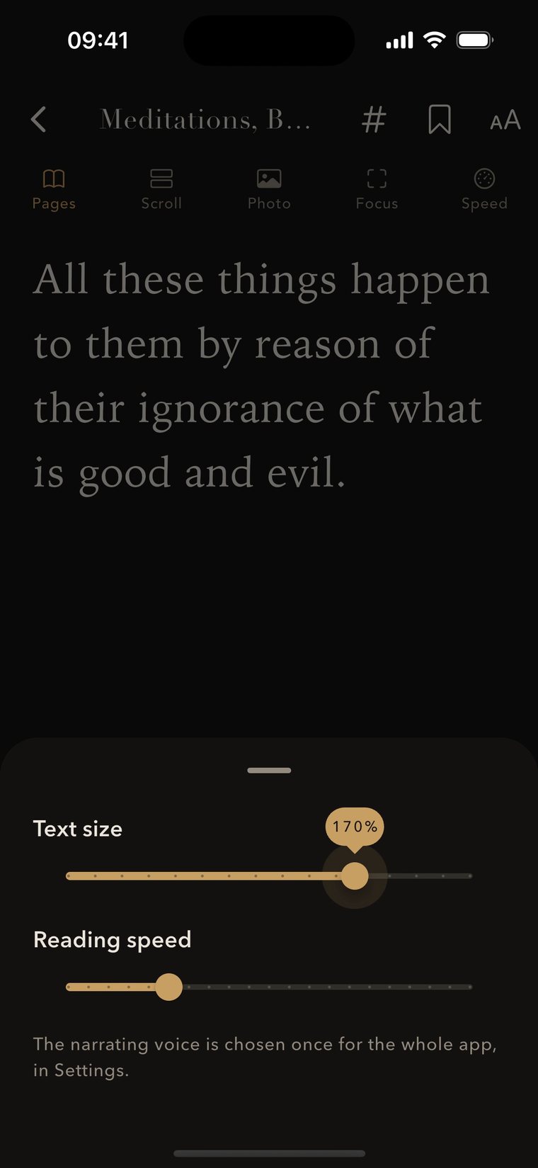 The text size slider